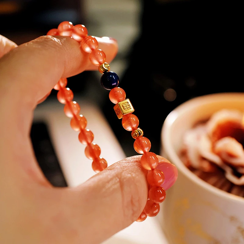 洛奈 • 言吉珠 • 南红&925银手串 • 6mm原创设计珠宝手链（多样性）