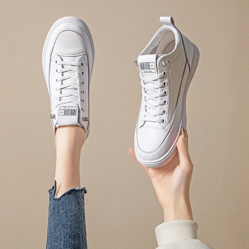 头层牛皮高帮小白鞋女2025新款春秋真皮百搭运动休闲板鞋女士平底