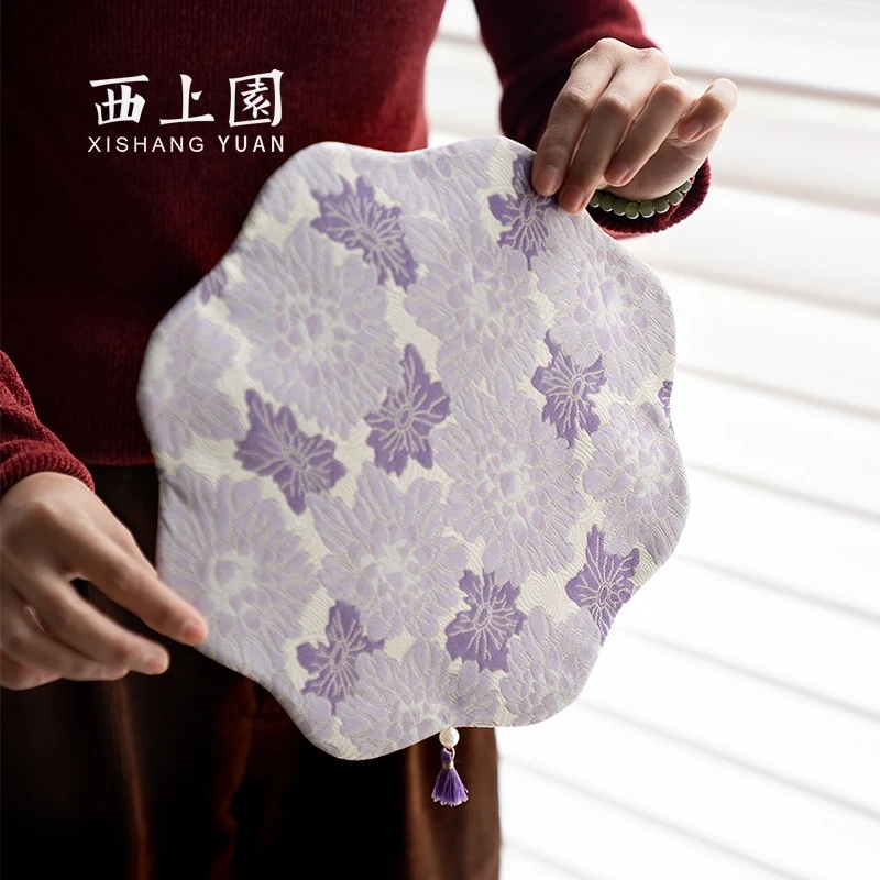小清新紫色茶席干泡席花边垫子一人茶席泡茶垫茶桌席子新中式国风