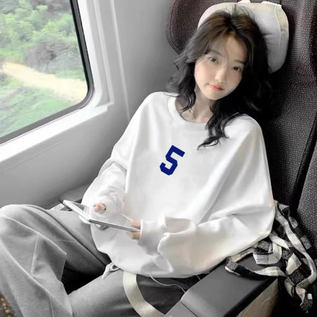 潮牌美式复古宽松圆领卫衣女2025春秋新款大码慵懒风外套加绒上衣
