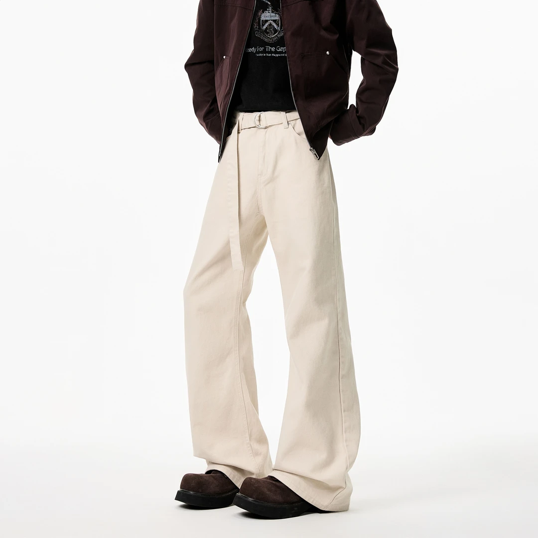 2025秋季新款美式潮牌腰带设计纯棉休闲裤男生百搭舒适宽松直筒裤