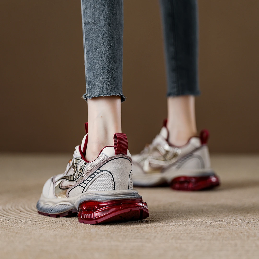 欧货真皮厚底增高炸街运动老爹鞋女2025秋季爆款软底不累脚休闲鞋