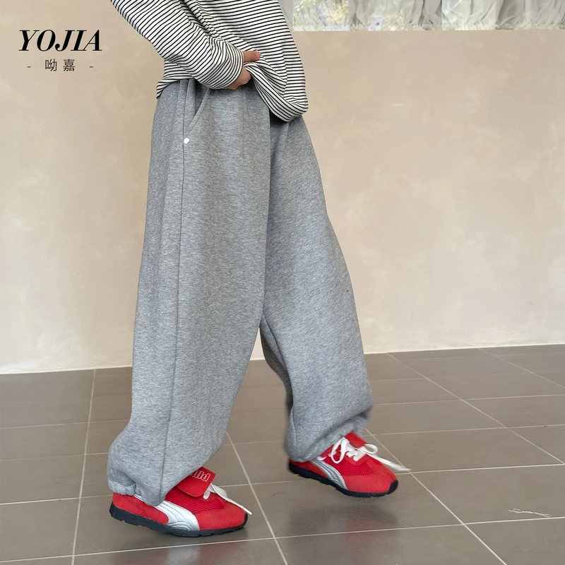 YOJIA女童裤子秋冬2025新款洋气宽松小女孩长裤加厚儿童卫裤冬装