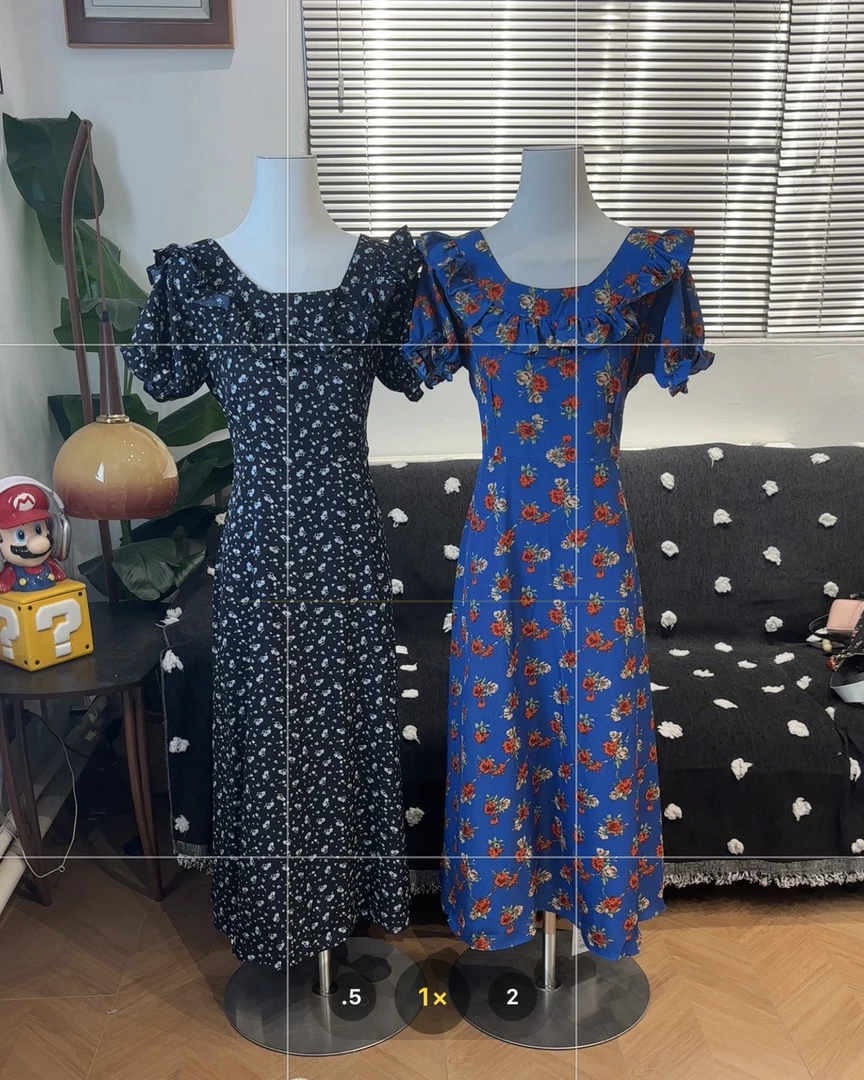 新疆包邮【682-1】碎花木耳边连衣裙-衣长120