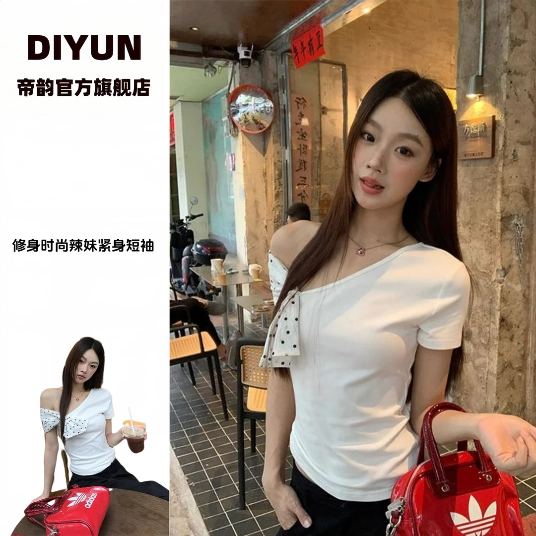 时尚INS高腰风常规款夏季纯短款欲风紧身辣妹蝴蝶结T恤显瘦修身