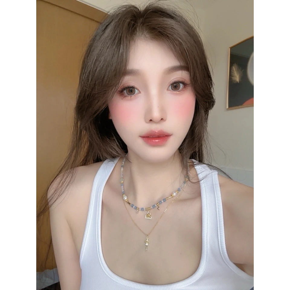铜合金石英石项链 清新文艺风蓝色珠子女气质感设计感XL10420059