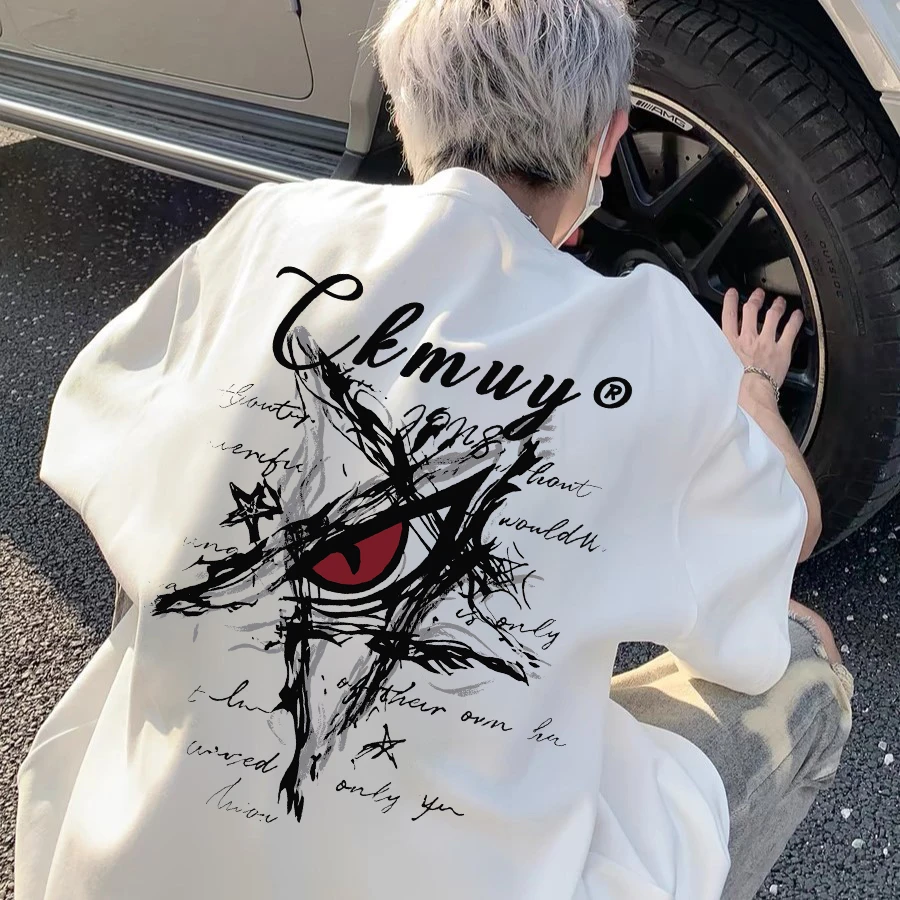 100%重磅纯棉短袖T恤男女同款夏季暗黑系魔眼宽松流行男装半袖ZN1