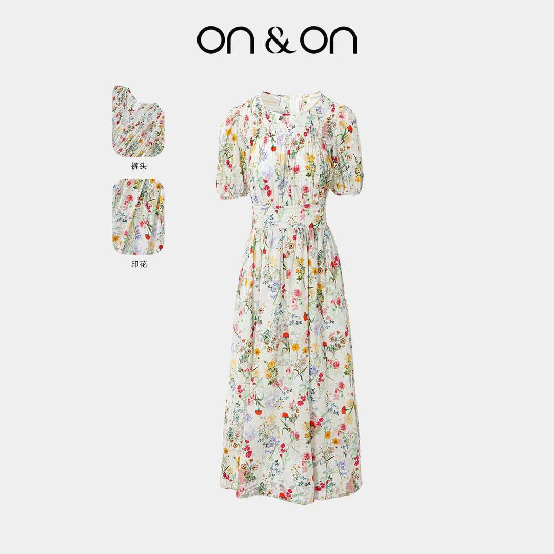 ON&ON/安乃安25夏新款韩系圆领打揽收腰显瘦气质连衣裙N5SW163889