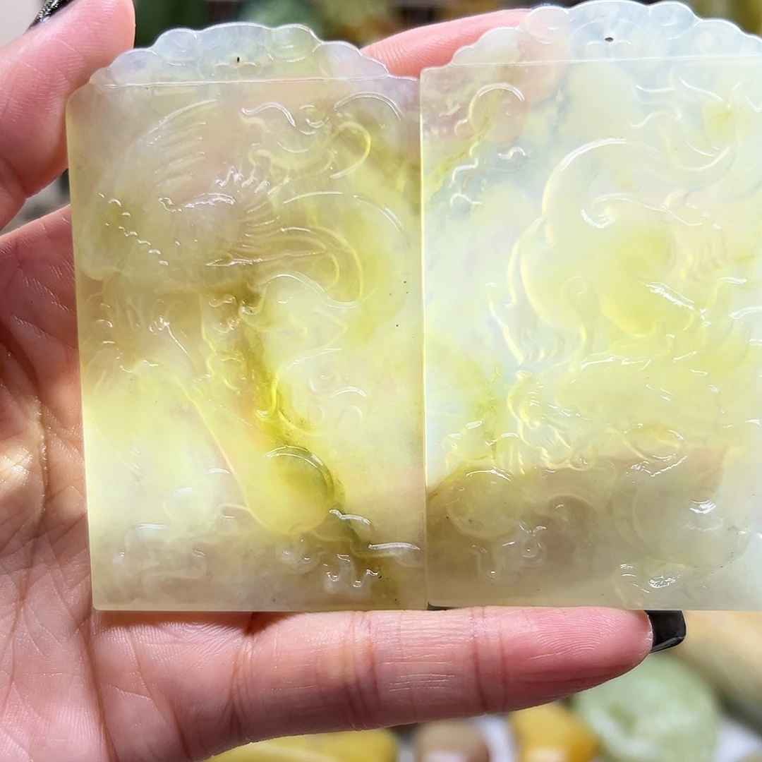 未镶嵌岫玉颈饰岫玉龙凤一对