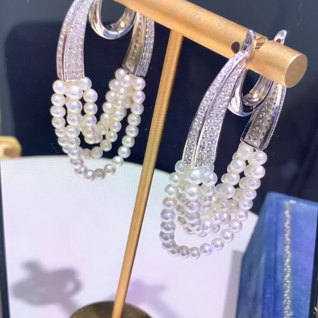 淡水珍珠耳饰银S925镶嵌