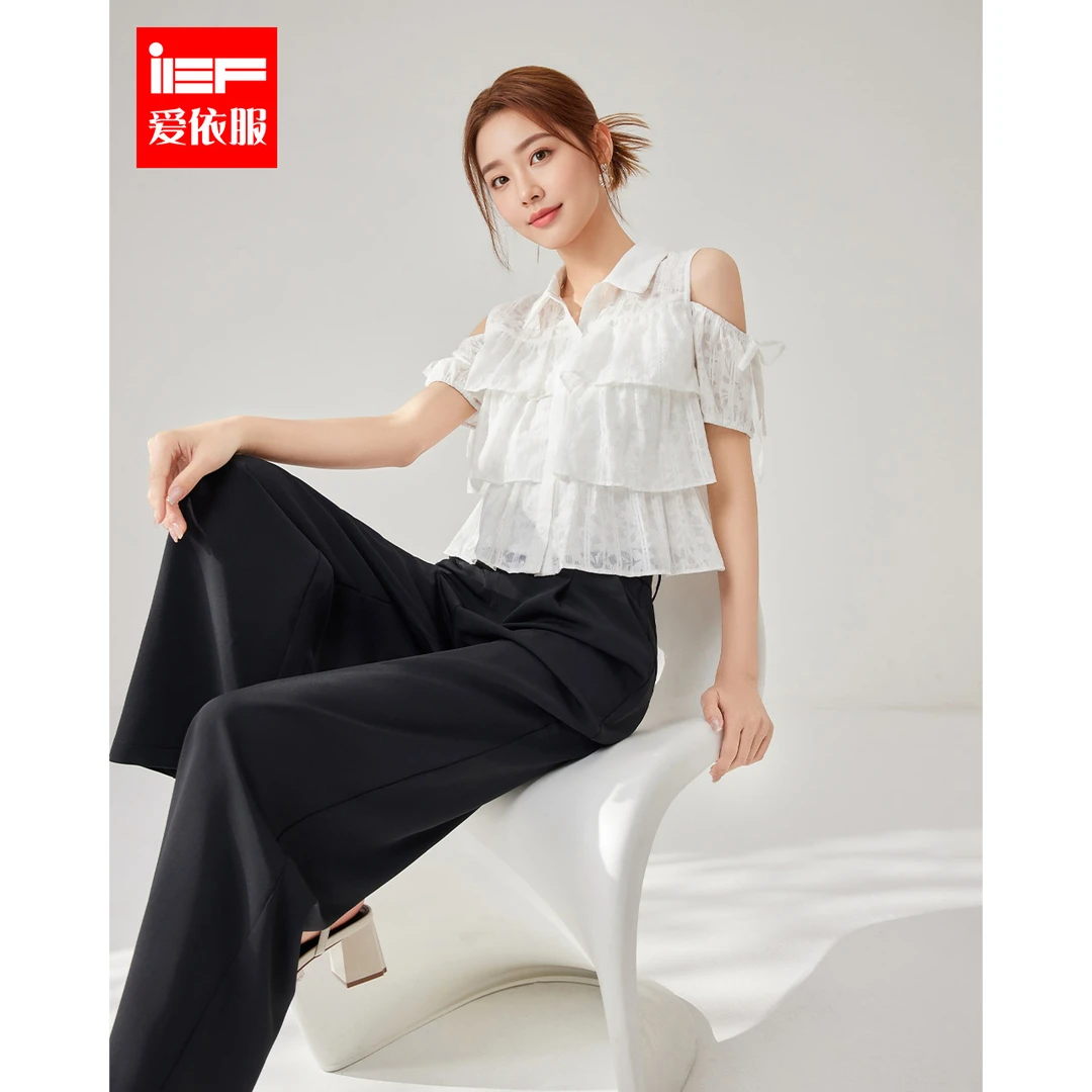 IEF/爱依服2025夏季新款韩版时尚小众荷叶边设计减龄百搭上衣