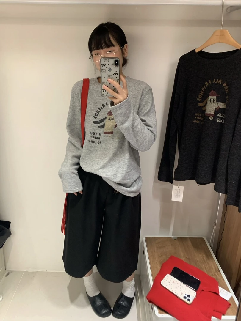 温柔瑶-Uncle Be冬季新款#趣味卡通狗狗印花百搭上衣#88501