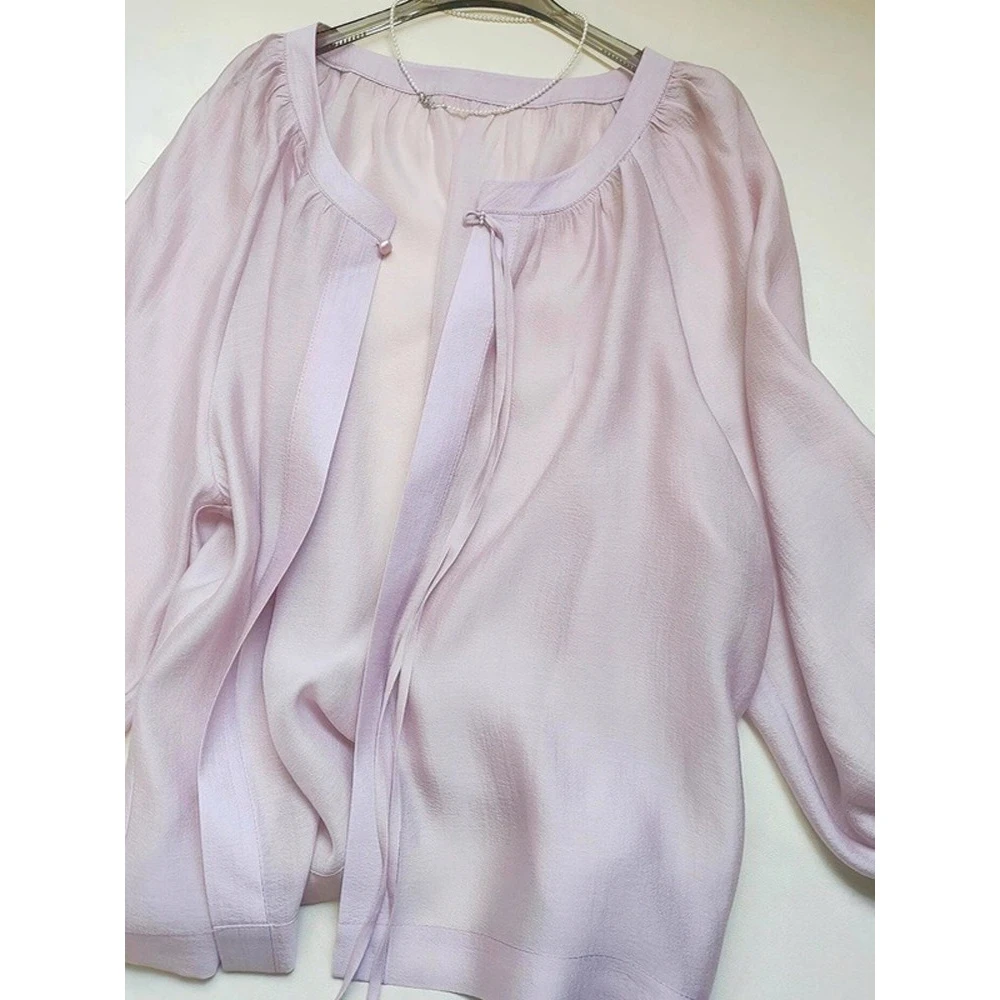 巨推荐，上身绝美！微透舒适紫色衬衫女夏季慵懒风衬衣独特漂亮上衣