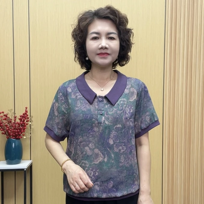 2025夏季洋气减龄百搭短袖显瘦时尚女士新款气质宽松妈妈装