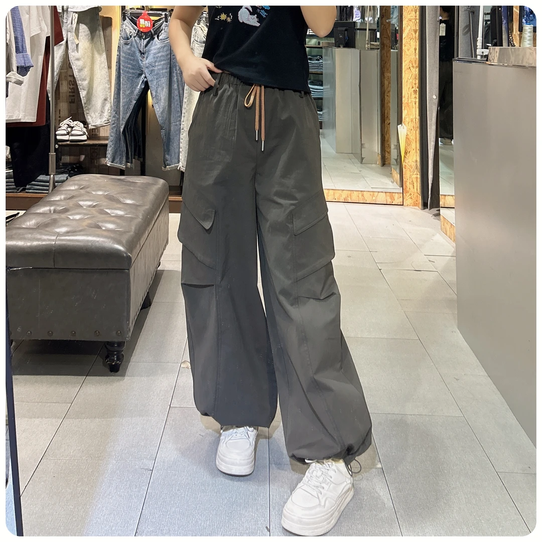 S135女2025新四季款高腰抽绳束脚阔腿工装裤时尚慵懒显瘦长裤