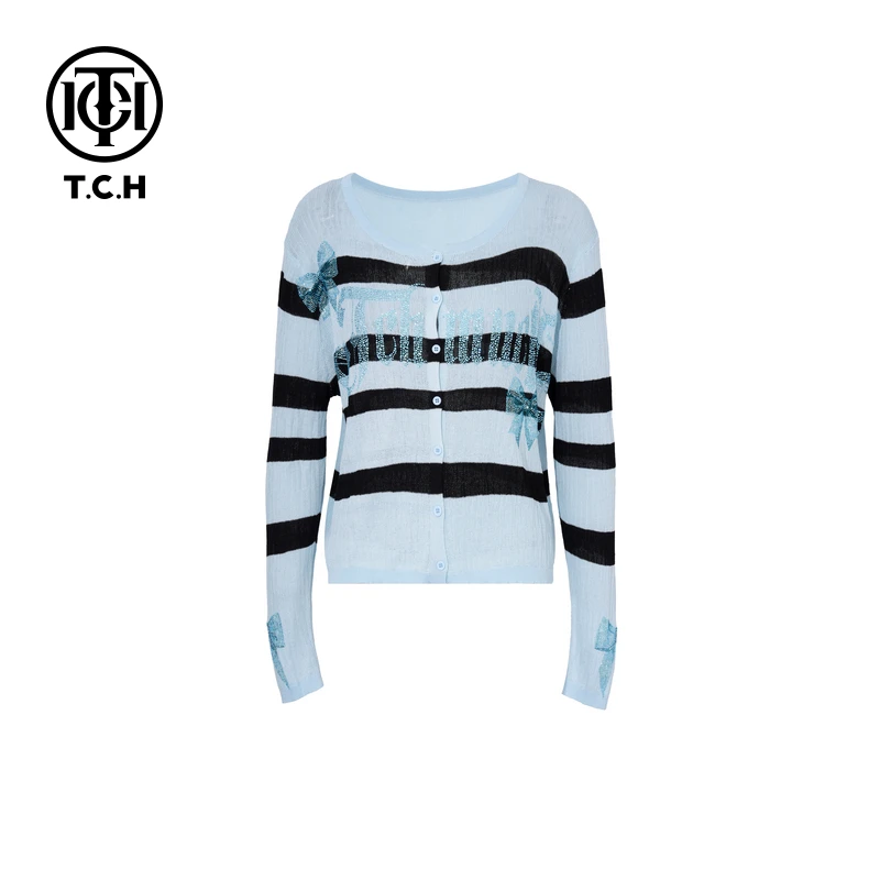 TCH新款烫钻工艺时尚休闲百搭针织开衫T75A43E5059轻奢tch