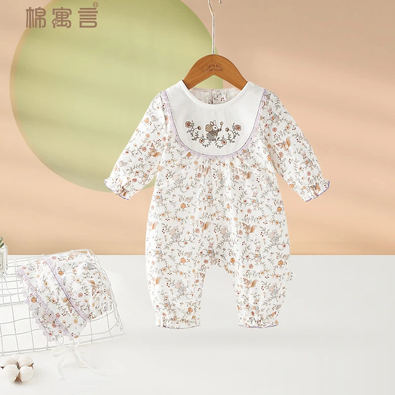 婴儿春秋季连体衣纯棉女宝宝哈衣可爱超萌爬爬服长袖空调服外出服