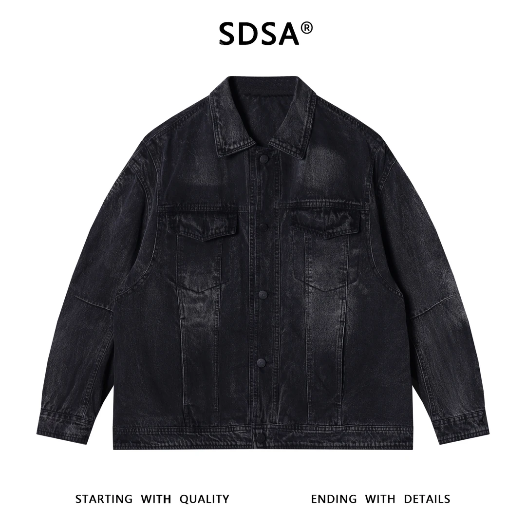 SDSA男士秋冬新款痞帅男装韩版简约磨白翻领牛仔外套百搭时尚夹克