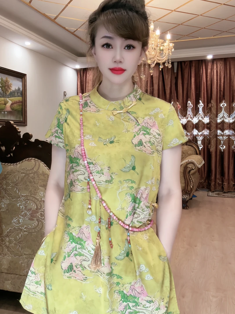 ［松山祥云］新款上新新中式时尚宽松显瘦国风盘扣缎面提花套装女