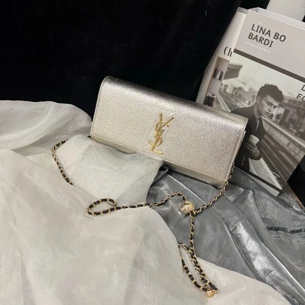 95新 YSL/圣罗兰 圣罗兰 金色长款气质晚宴手拿包