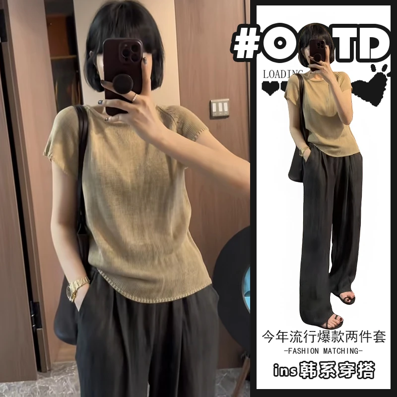 独特别致套装女夏季新款温柔风短袖上衣宽松显瘦休闲裤百搭两件套