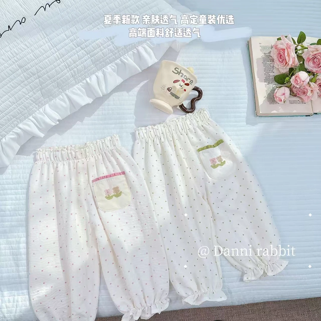 【Dannirabbit】*七分裤*女童夏季糯叽叽波点防蚊裤*X-7275