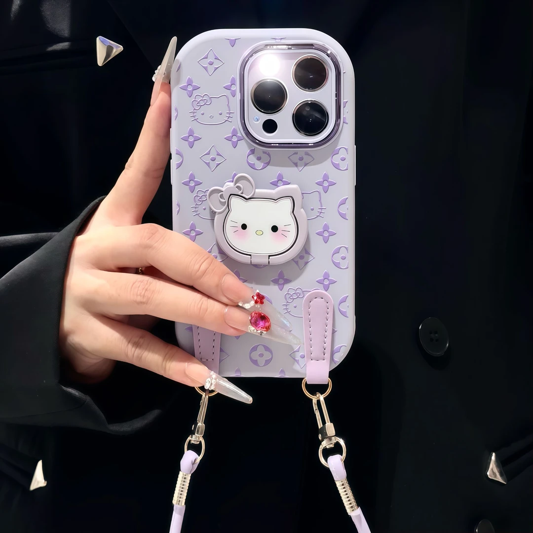 熏衣紫Kitty支架挂绳适用17苹果16手机壳iPhone15小米vivoppo华为