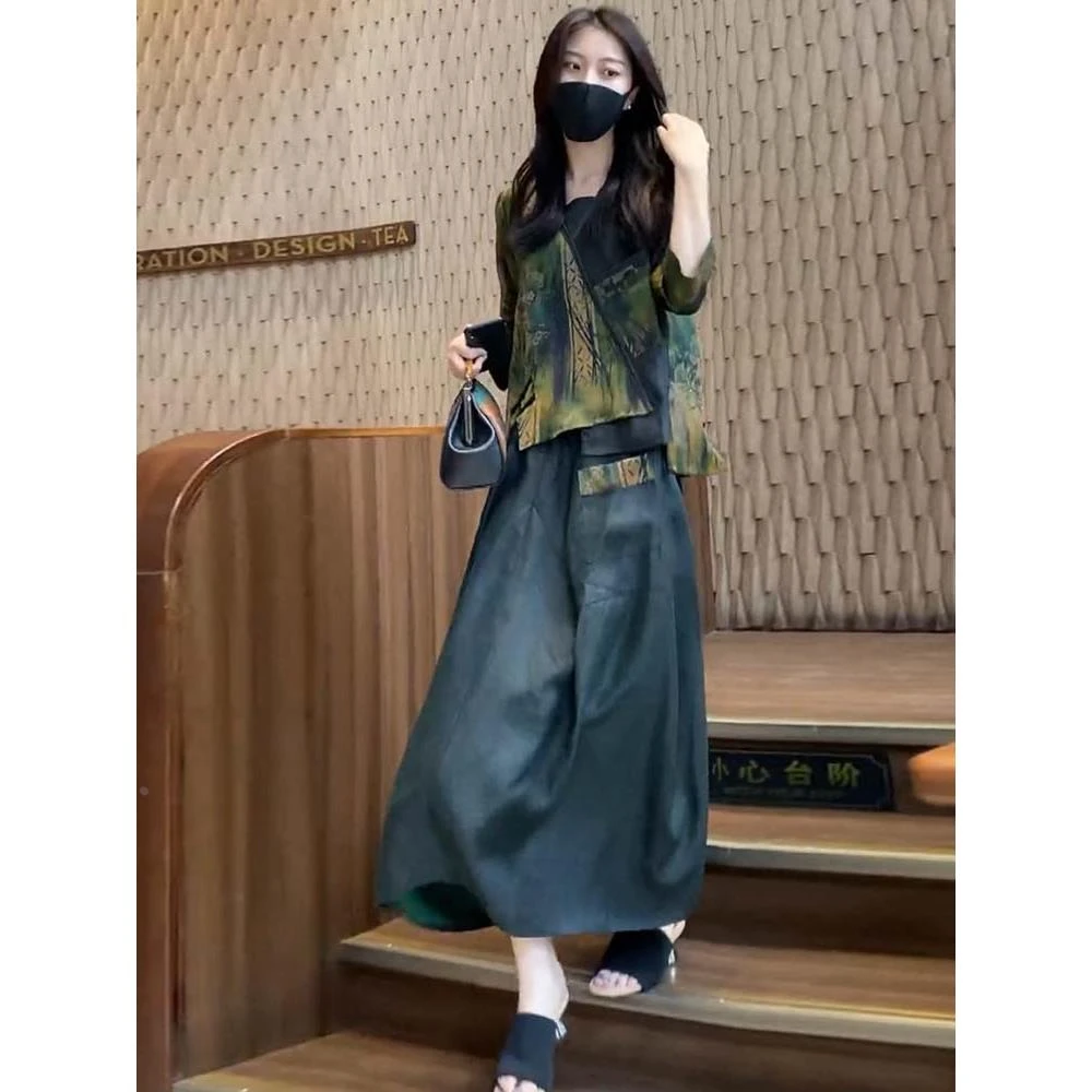 国际大牌两件套装真丝桑蚕丝女装2025新款秋季香云纱时尚洋气时髦