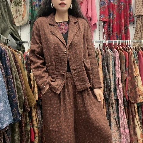 招财猫双层麻西服套装