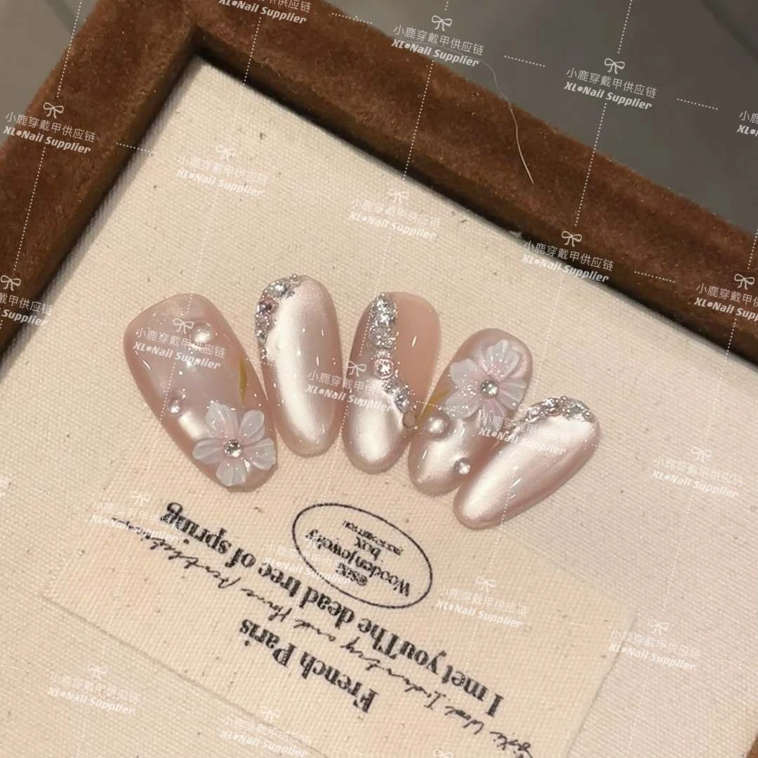 【花间令】纯手工穿戴甲手绘花瓣猫眼纯欲温柔美甲穿戴式甲片可拆卸