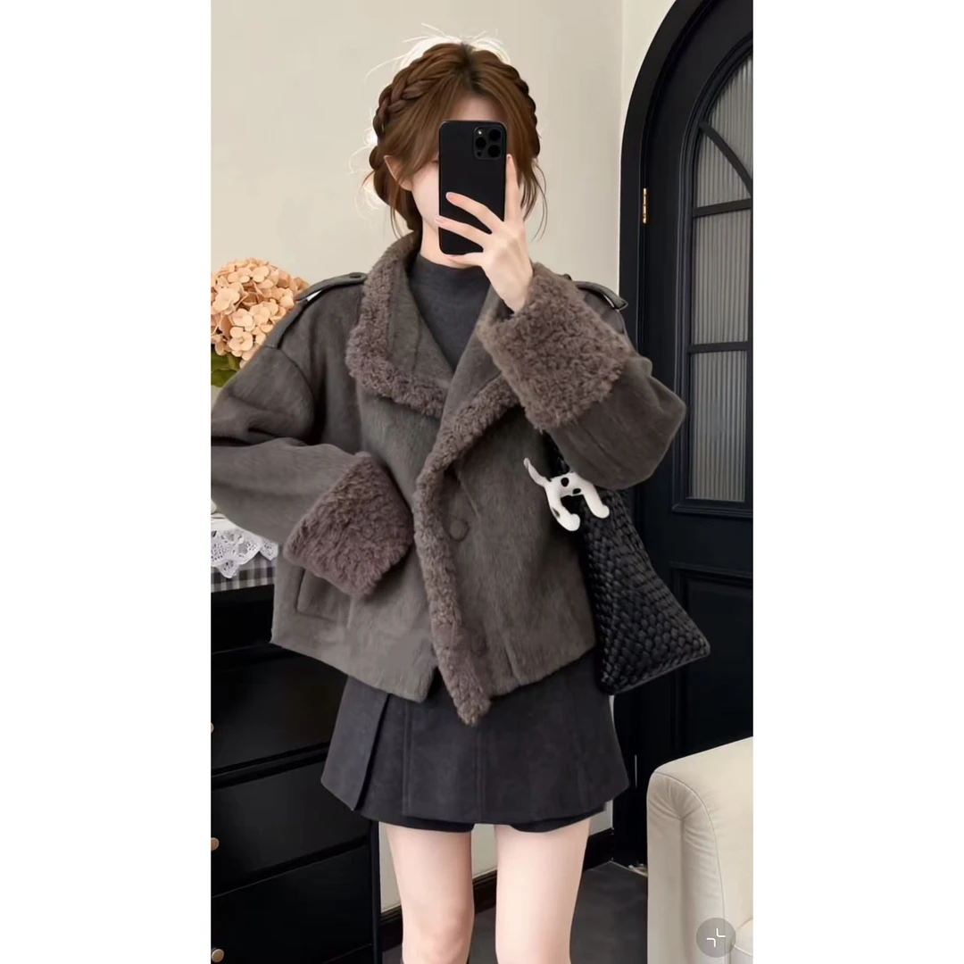 冬装搭配一整套韩剧穿搭名媛小香风灰色毛呢外套半身裙两件套装女