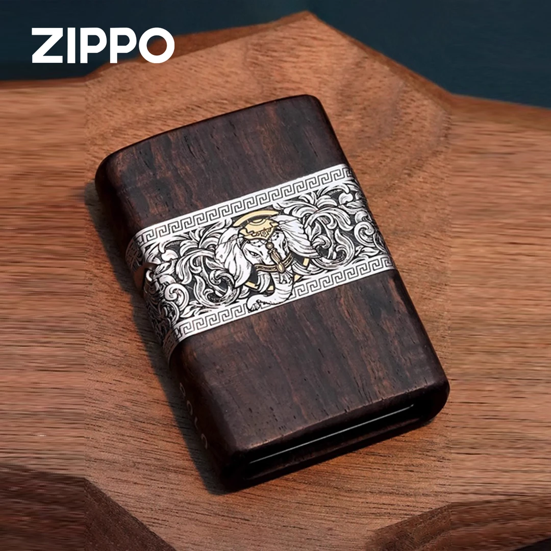 ZIPPO/之宝打火机 紫光檀木错金银如意吉象 男士防风光面DYJ1