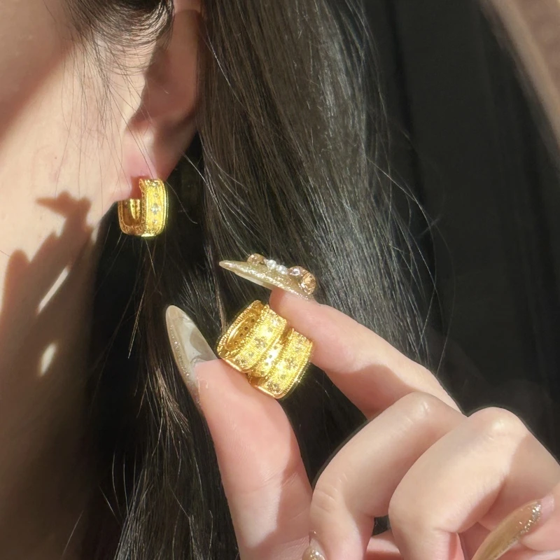 铜合金锆石耳饰 拉丝方形花瓣耳扣 J039