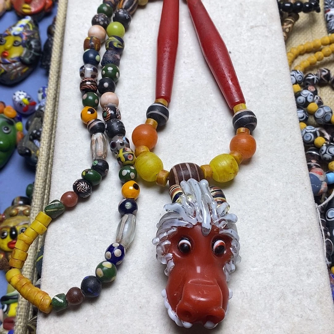 颈饰琉璃龙头老链子一套032