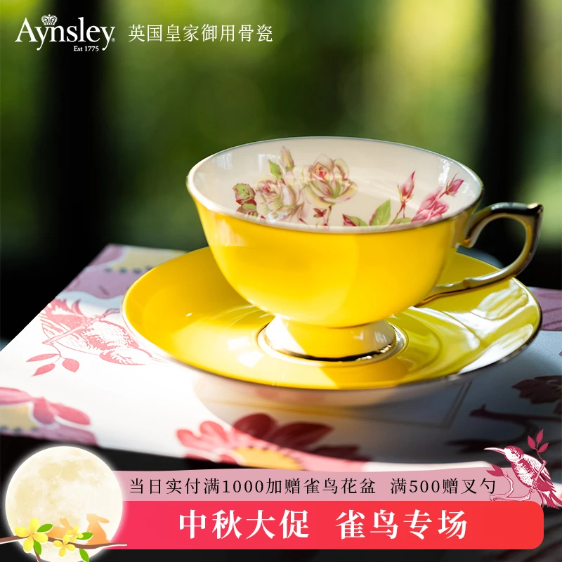 Aynsley安斯丽【红玫瑰色釉】茶咖杯 欧式骨瓷高档咖啡杯