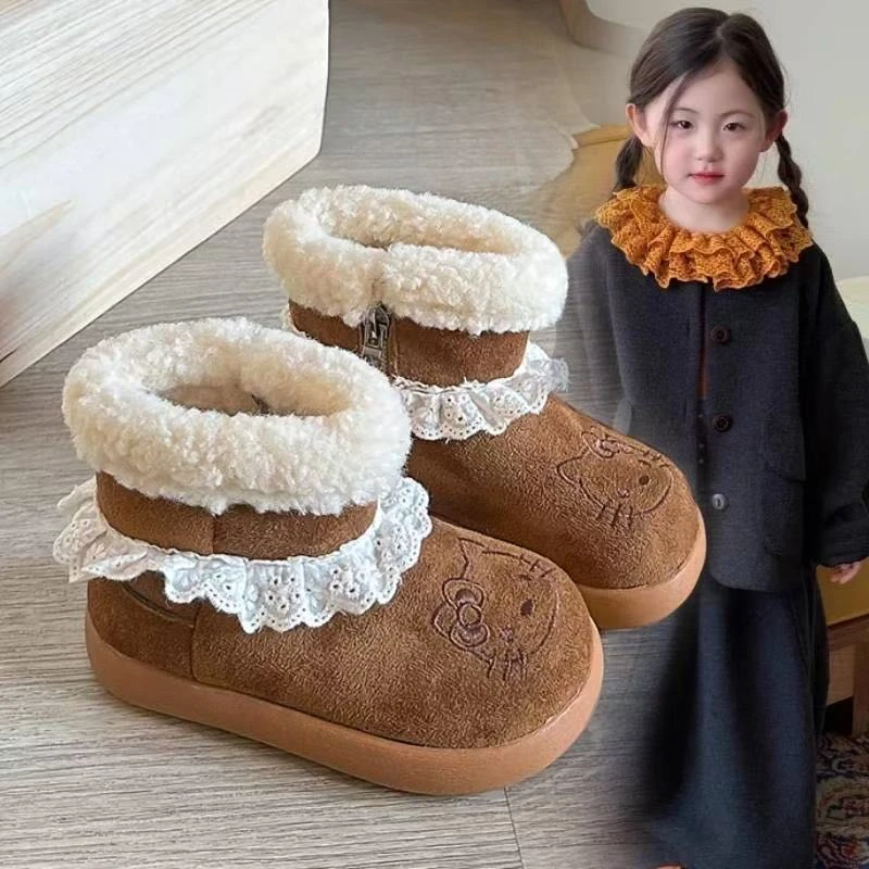 女童雪地靴加绒加厚保暖卡通棉靴2025新款冬季女孩公主短靴儿童靴