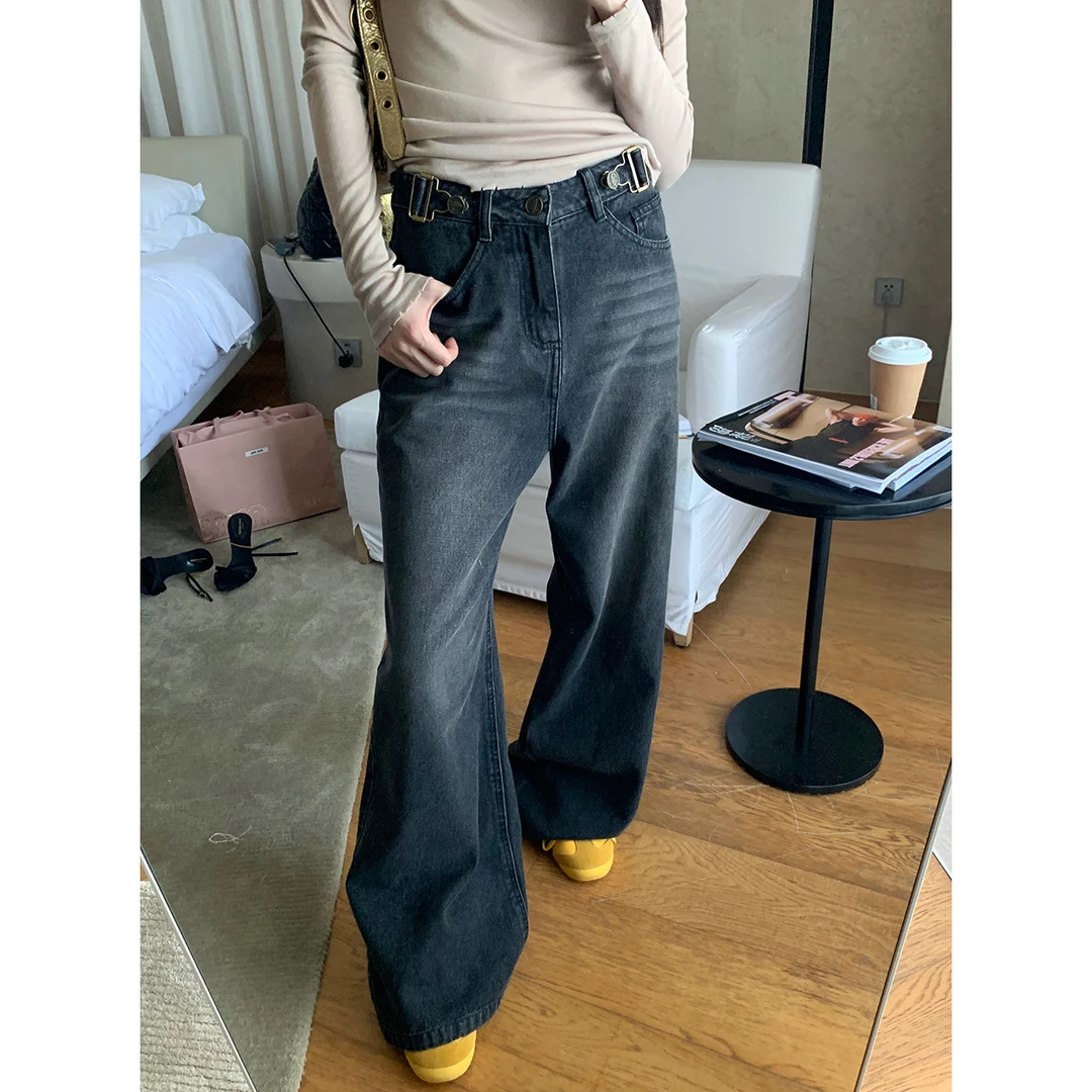 FORNI 秒变小腰精 设计师腰扣水牛仔裤宽松款时尚休闲裤