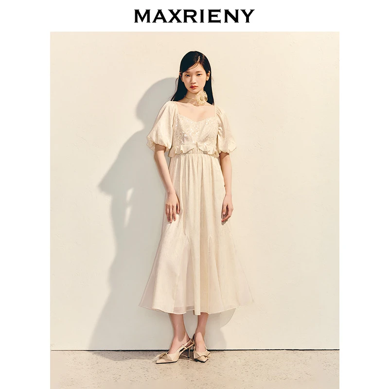 【蜜思仝】MAXRIENY宫廷感连衣裙法式温柔森系气质超仙长裙25夏