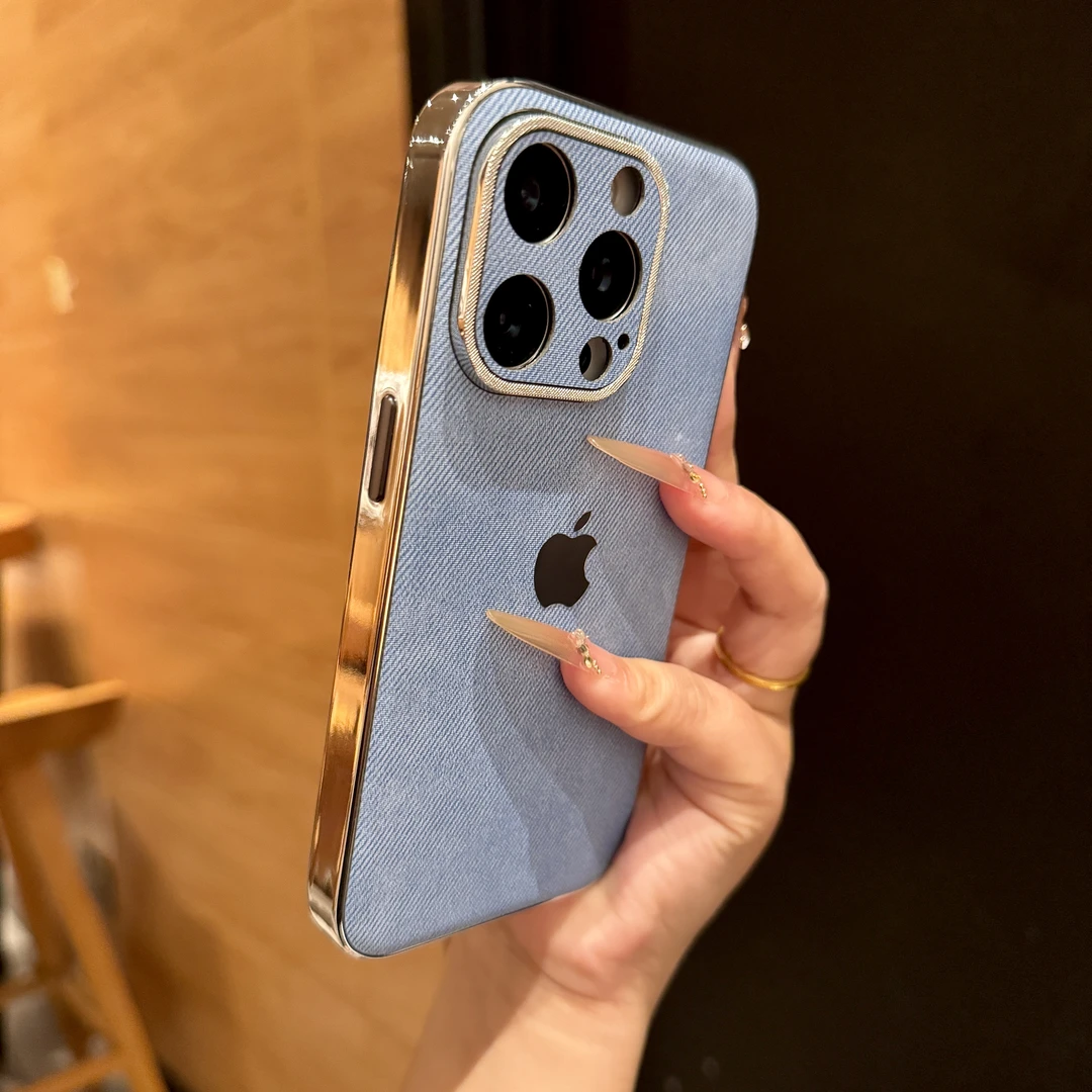 一体AI按键电镀牛仔纹适用苹果17promax手机壳iPhone16全包14防摔
