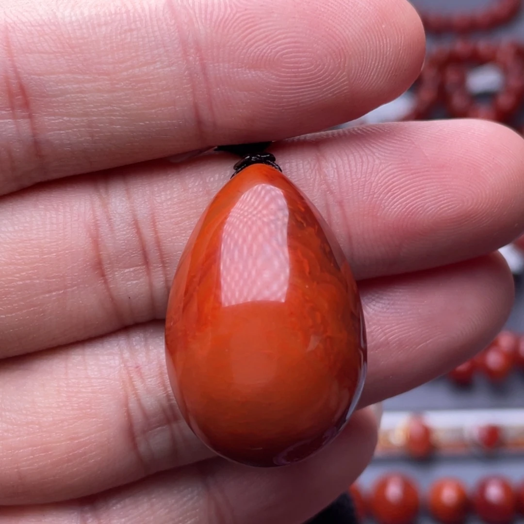 南红玛瑙未镶嵌南红玉石20mm瓦西柿子红满色满肉火焰纹水滴吊坠