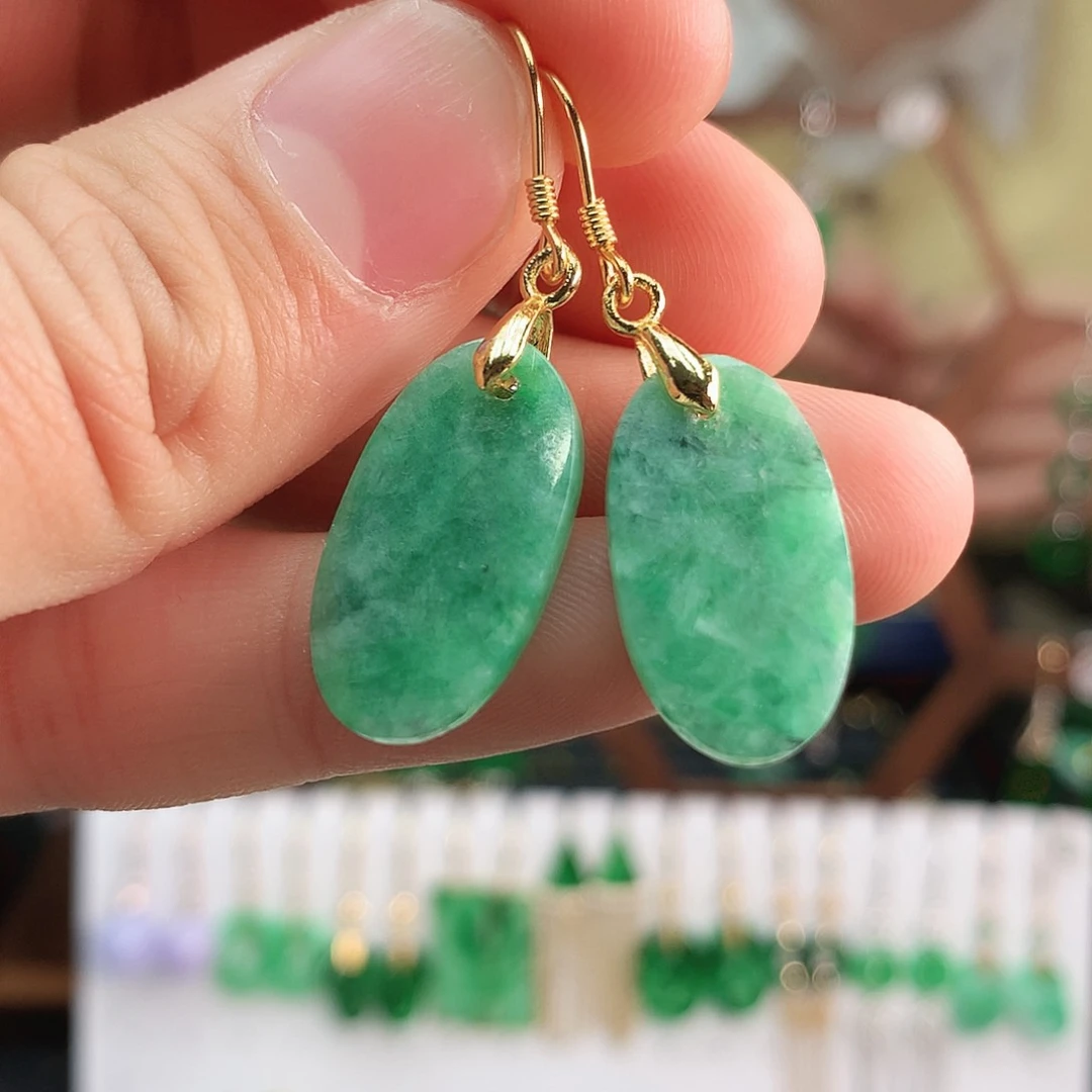 翡翠耳饰银S925镶嵌耳饰