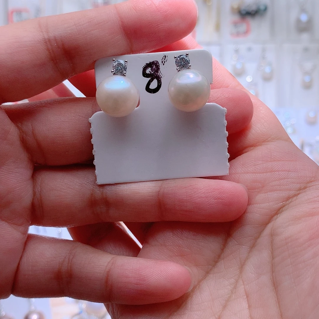 银S925镶嵌淡水珍珠耳饰CC11.8mm