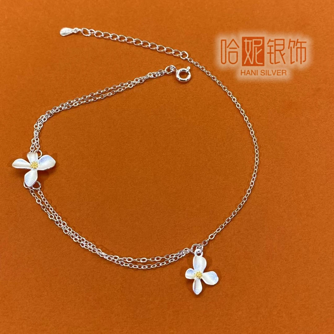 足银脚链 栀子花脚链足银990气质轻奢时尚百搭小众甜美精致