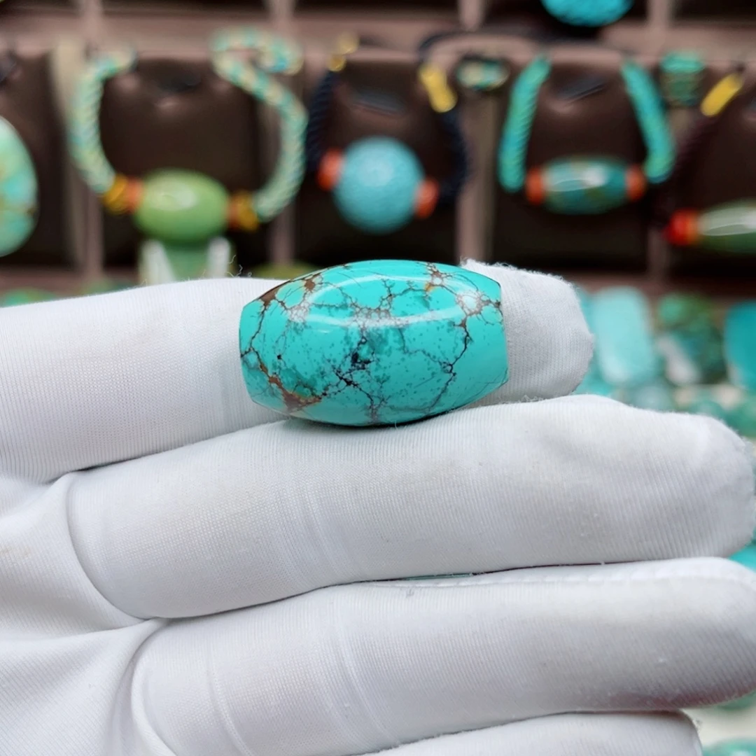 绿松石银S925镶嵌纯天然原矿绿松石