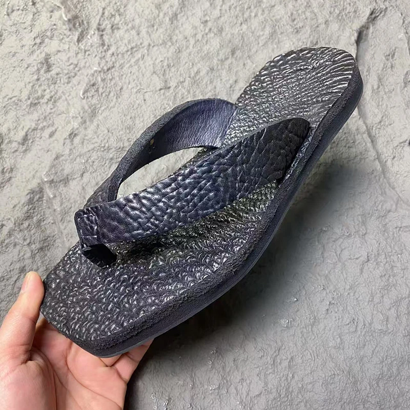 英伦风户外8.0厚度牛皮水洗人字拖男夹趾轻便透气吸汗休闲拖鞋