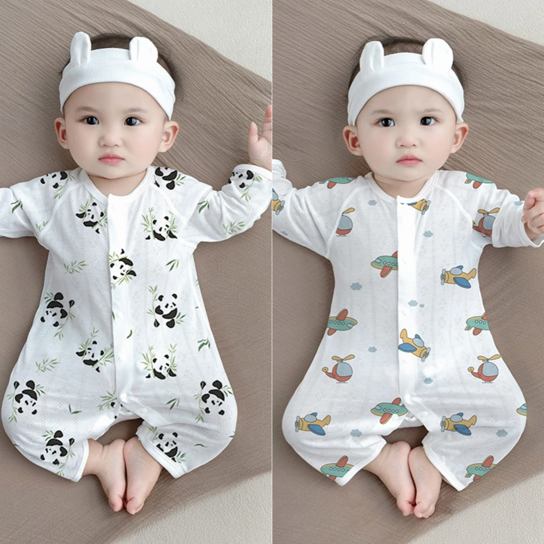 竹纤维婴儿连体衣夏季薄款空调服睡衣0-3个月宝宝夏装新生儿衣服6