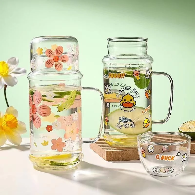 简约玻璃冷水壶一人饮玻璃杯带盖风凉水杯高硼硅大容量喝水杯