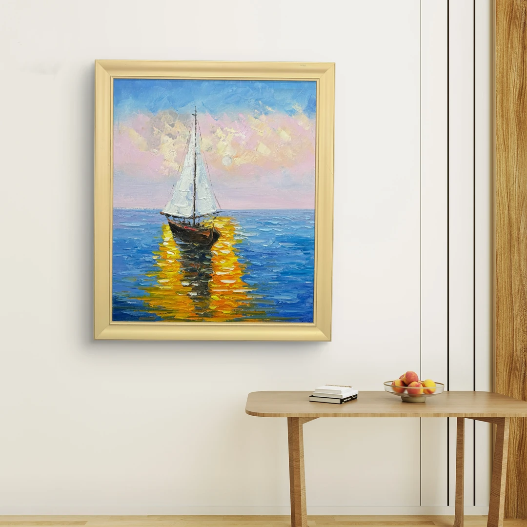 【金客隆油画】一帆风顺-纯手绘油画50cm*60cm书房卧室玄关连画带框