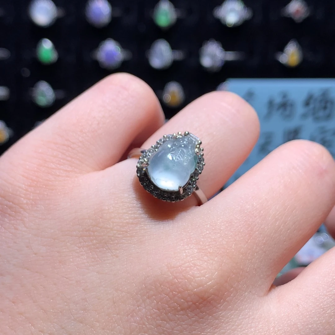 翡翠戒指银S925镶嵌天然翡翠