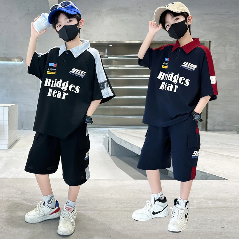 男童夏季时尚洋气潮流男孩帅气套装中大童薄款宽松套装